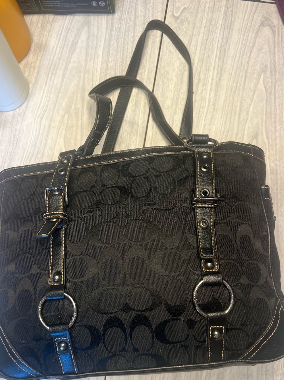 Coach Black Signature Jacquard Shoulder Tote
